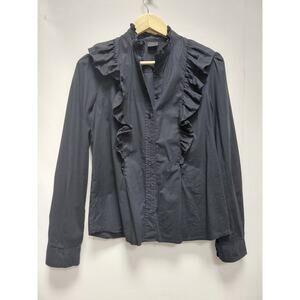 Pinko Made in Italy Ruffle Blouse Black Solid Cotton Blend Size 4